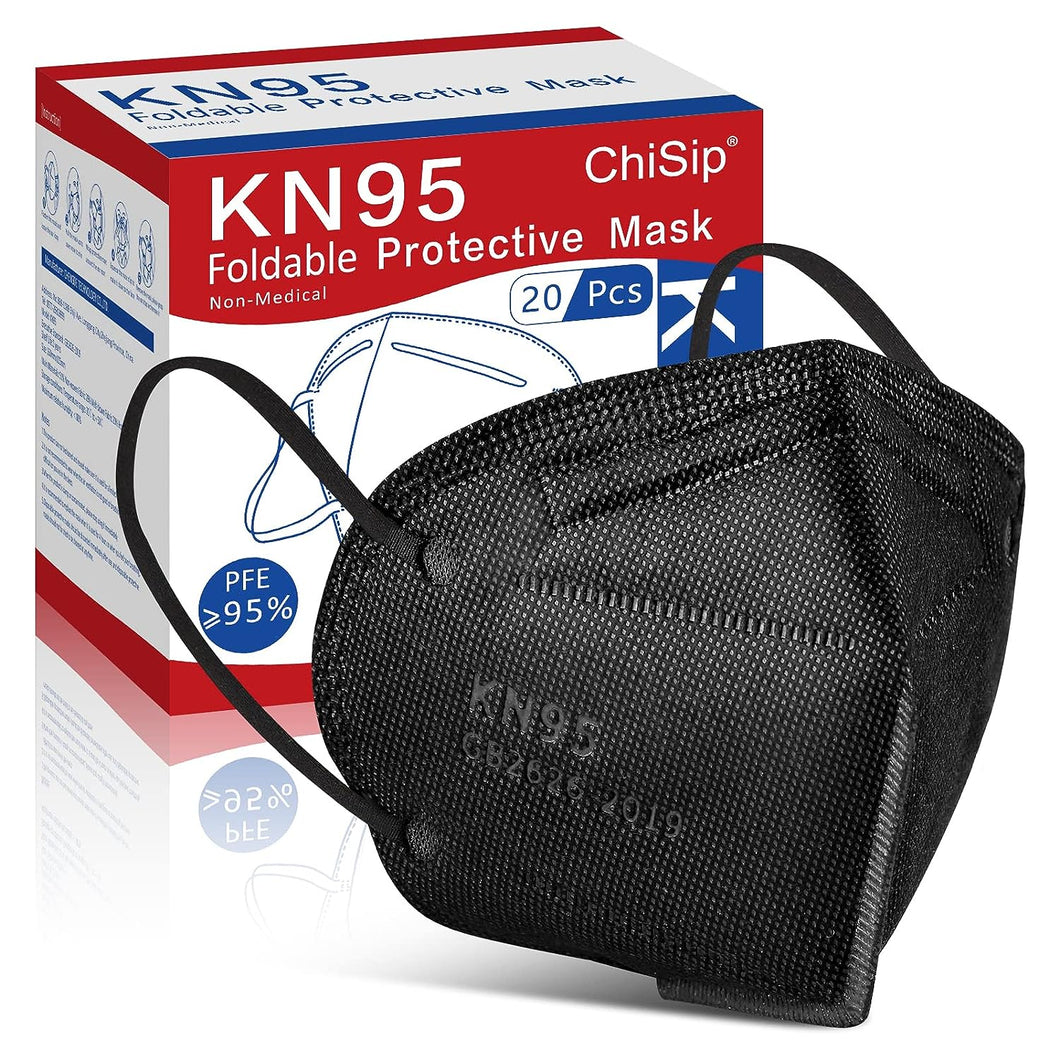 KN95 Face Mask 20PCS, 5-Ply Cup Dust Safety Masks Against PM2.5 Black