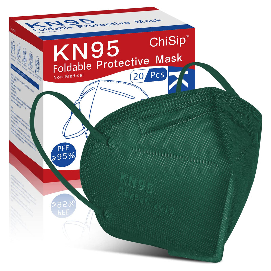 ChiSip KN95 Face Mask 20Pcs, 5 Layer Design Cup Dust Safety Masks, Breathable Protection Masks Against PM2.5 Dust Bulk for Adult, Men, Women, Indoor, Outdoor Use,Mint Green